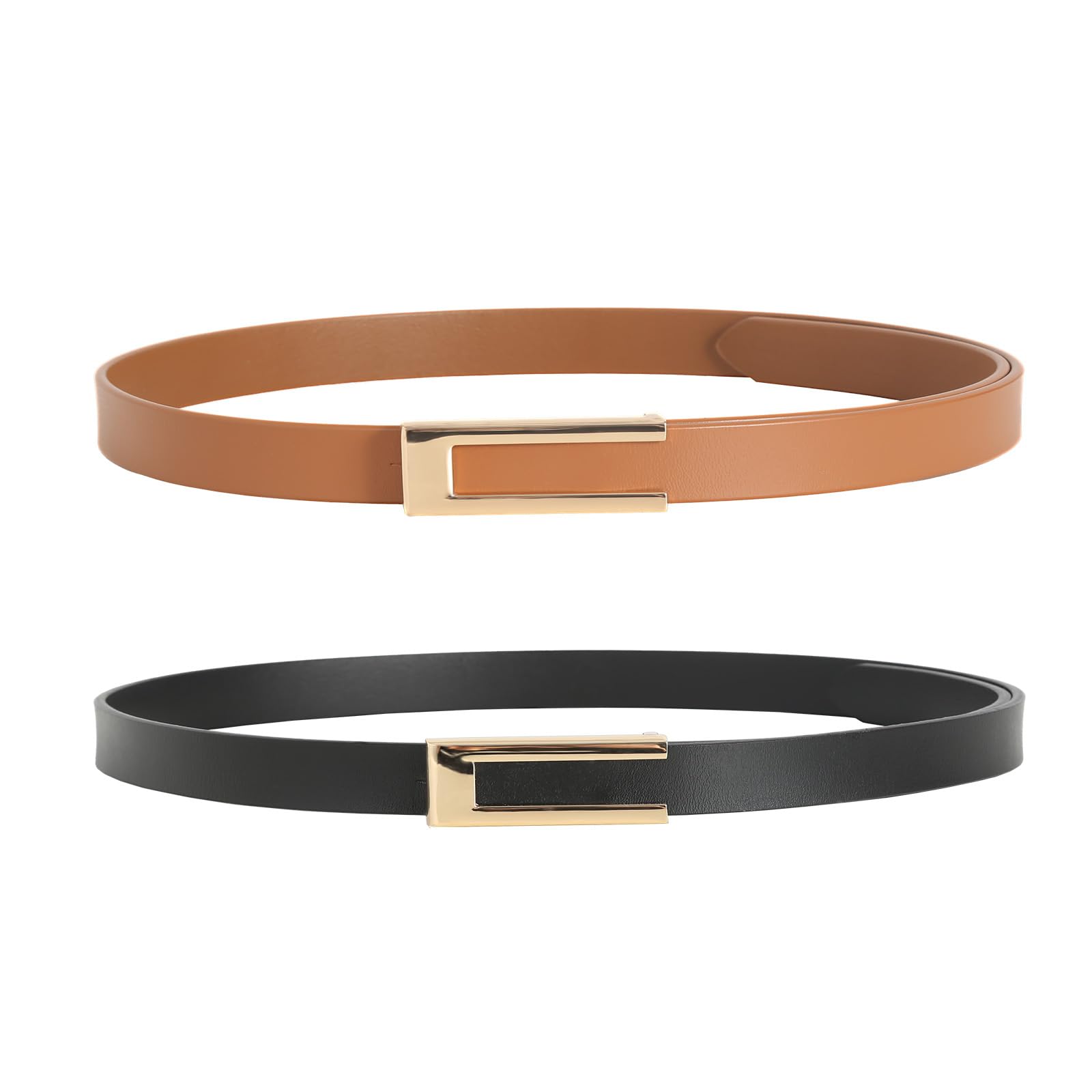 Photo 1 of YooAi Womens Leather Belt Skinny Waist Belt for Dresses Jeans Pants with Gold Buckle Black+Brown 95