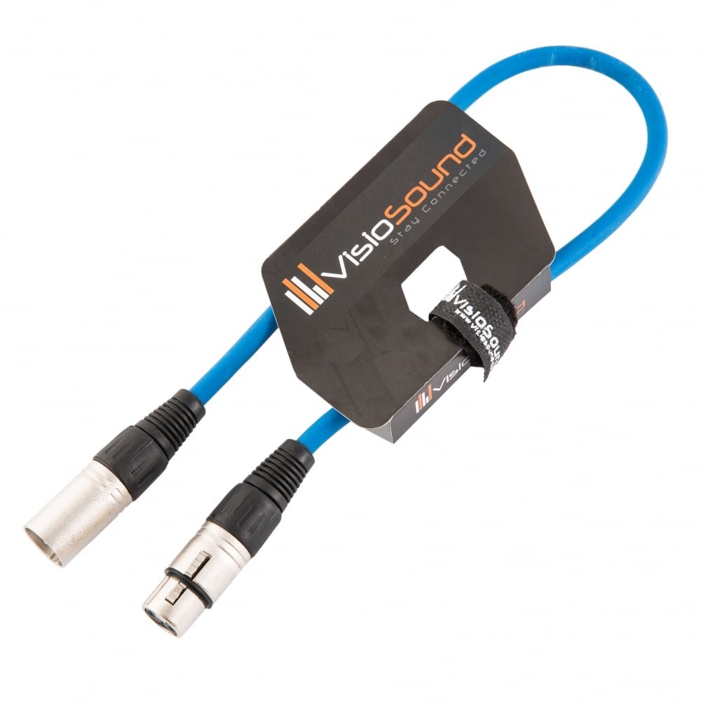 VisioSound Male to Female XLR Mic Lead/Balanced Microphone/Mic Patch Cable / 7 Colours 0.5m Blue