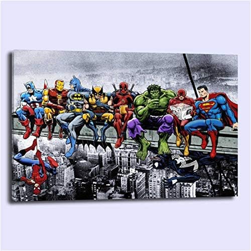 Artwu Superheroes Lunch Atop A Skyscraper Poster Wall Art Home Wall Decorations for Bedroom Living Room Oil Paintings Canvas Prints 24x36inch-698