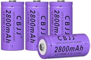 CPZZ 3.7V 16340 Rechargeable Battery, 2800mAh, 3.7 Volt Lithium for Doorbells, Headlamps, Flashlights & More (4 PCS)