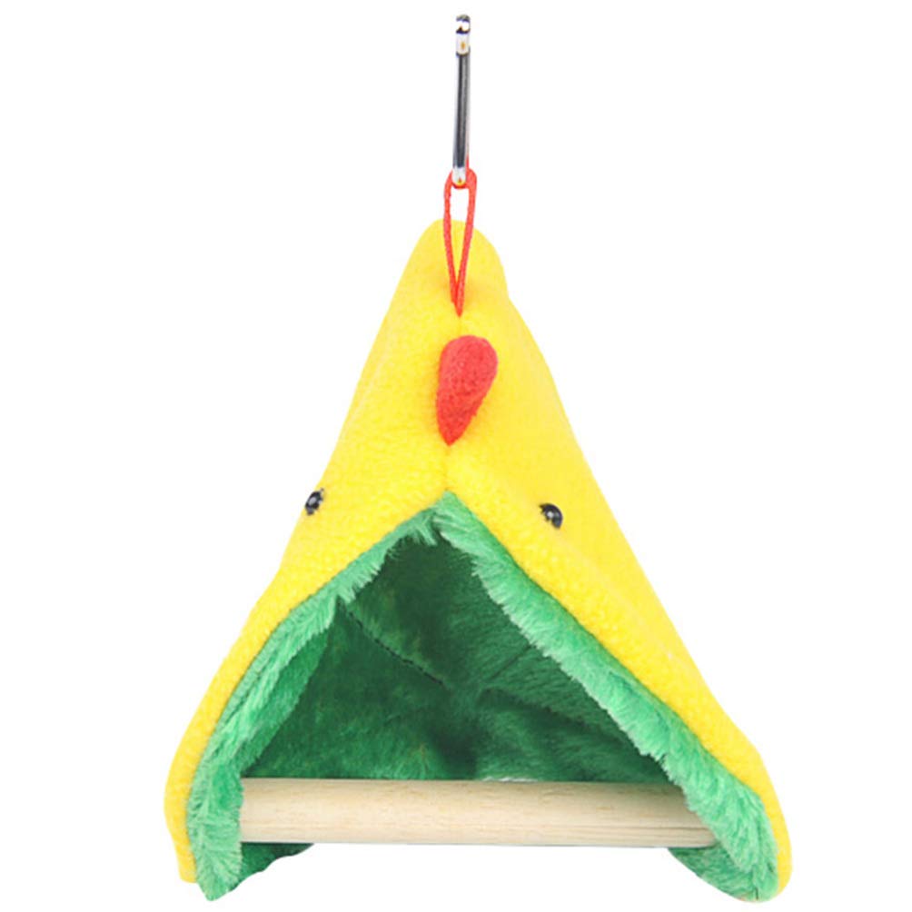 POPETPOP Bird Winter Plush Hut with Wooden Perch Stand - Parrot Sleeping Hammock Bed for Hamster Parakeet Cockatiels Cockatoo Lovebird