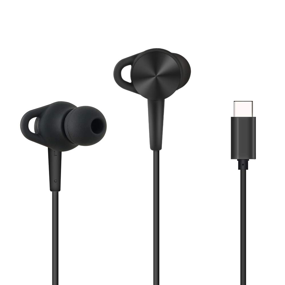 SUMWE USB C Headphone Hi-Fi Digital Stereo Metal Earphone in-Ear Type C Earbud w/Mic for Google Pixel 5/4/3, Samsung Galaxy S21/20/Note 10, Huawei Mate 40/P20/30, iPad Pro, OnePlus - BK