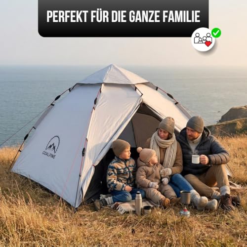 GOALPINE® Atlas IV Pop Up Tent for 2-4 Large People, 100% Waterproof, Set Up in 40 Seconds, 3-in-1 for Camping, Festival & Beach, Slightly Darkened Indoors