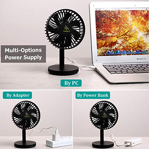 Mini USB Table Desk Personal Fan, leapara Portable Air Circulator Fan, Noiseless Fan, 3 Speeds, 30° Up and Down Adjustable, Powerful Fan for Home and Office, Black