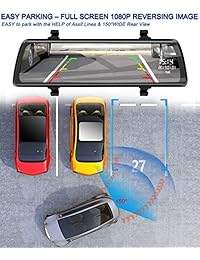 Cámara de seguridad para salpicadero de espejo de 9,88" con pantalla táctil Full HD para coche, cámara de salpicadero de coche con doble lente 170° 1080P frontal y 150° 1080P cámara de visión trasera con sensor G PORMIDO, estacionamiento 24 horas, GP