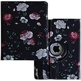Case for iPad Air 1 /6th /5th Generation for iPad 9.7 2018 2017 Rotating Stand Smart Magnetic Cover for A1954 A1893 A1823 A1822 A1476 A1475 A1474 MF563LL MD768CH MR7D2LL/A, Flower Black