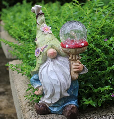 Garden Gnomes Statues Outdoor Decor with Solar Lights, Animal Outside Garden Decorations for Yard, Funny Gnome Gifts (Green)
