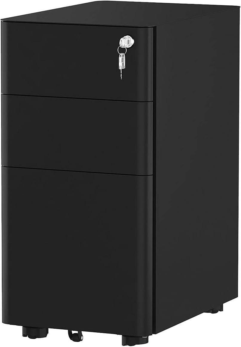 YITAHOME 3-Drawer Metal Filing Cabinet Office Drawers with Keys, Compact Slim Portable File Cabinet, Pre-Built Office Storage Cabinet for A4/Letter/Legal (Black)