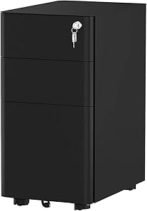 YITAHOME 3-Drawer Metal Filing Cabinet Office Drawers with Keys, Compact Slim Portable File Cabinet, Pre-Built Office Storage Cabinet for A4/Letter/Legal (Black)