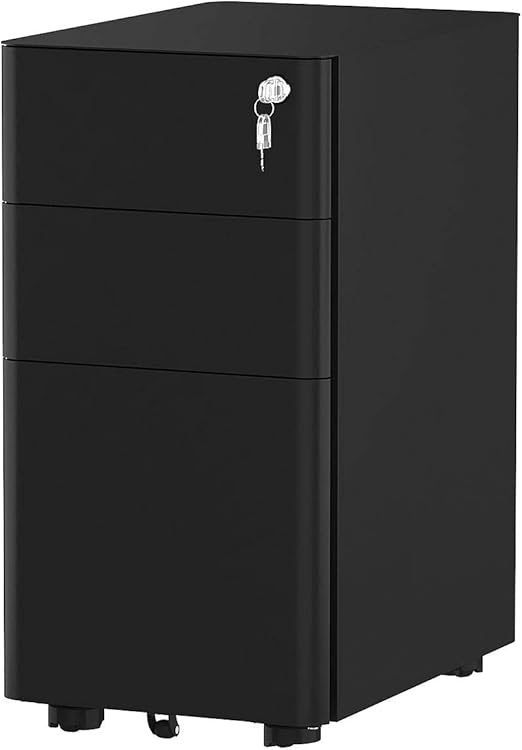 Amazon Com Yitahome 3 Drawer Metal Filing Cabinet Office Drawers With Keys Compact Slim Portable File Cabinet Pre Built Office Storage Cabinet For A4 Letter Legal Black Kitchen Dining