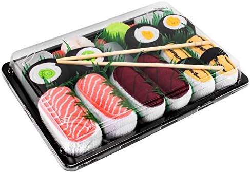 Rainbow Socks - Woman Man Sushi Socks Box Tamago Tuna 3x Maki - 5 Pairs