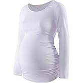 Maternity Shirt Long Sleeve Basic Top Ruch Sides Bodycon Tshirt for Pregnant Women