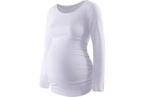 BHOME Maternity Shirt Long Sleeve Basic Top Ruch Sides Bodycon Tshirt for Pregnant Women