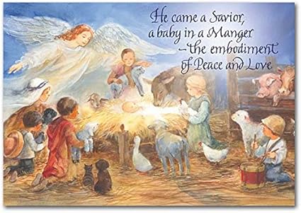 Immagini Di Natale Con Gesu Bambino.Animali Bambini E Gesu Bambino Nella Mangiatoia Deluxe Religiosa Biglietto Di Natale Con Buste 18 Per Box Amazon It Cancelleria E Prodotti Per Ufficio