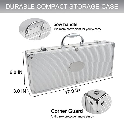 Grilljoy 20pcs BBQ Grill Tools Set, Stainless Steel Accessories in Aluminum Storage Case, Complete Outdoor Grilling Barbecue Utensils, Prefect Birthday Gift for Man
