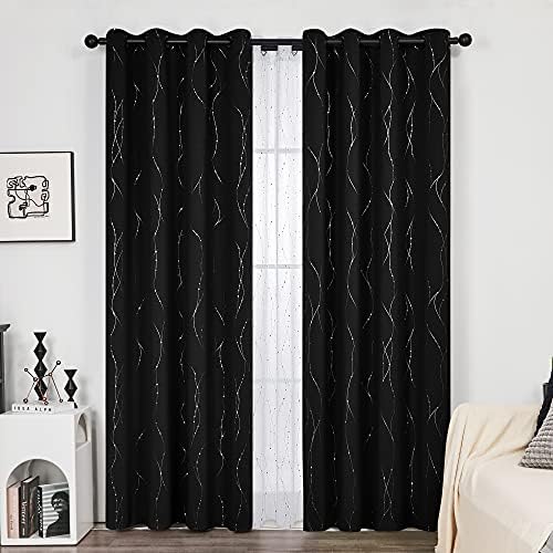 Set di 2 tende per occhielli, per Halloween, 140 x 245 cm, per camera da letto, oscuranti, isolanti termici, anti freddi, con occhielli, stampate, linee e punti, colore: argento