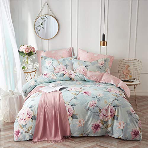 light blue and pink comforter