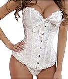 Tonight_Corset Women Sexy Plus Size Corset Overbust Bustier G-string&Stocking,White M