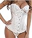 Tonight_Corset Women Sexy Plus Size Corset Overbust Bustier G-string&Stocking,White M
