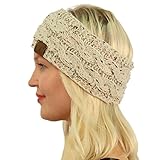 Winter CC Confetti Fuzzy Fleece Lined Thick Knit Headband Headwrap Hat Cap Oatmeal