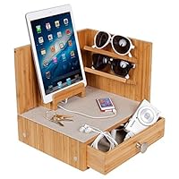 G.U.S. Zen Eco-Friendly Bamboo Corner Multi-Device Charging and Sunglass Station with Drawer