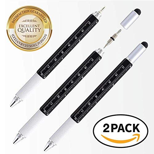 Eutuxia 6-in-1 Multitool Twist Retractable Ballpoint Pen, Ruler (In. & Cm.), Spirit Level, Touch Screen Stylus, Phillips & Flat Head Screwdriver. Mini Multifunction Tech Tool Kit. [Black 2 PK] - Thumbnail 6