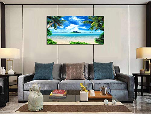 S72750 Canvas Wall Art Ocean Waves Coconut Trees on Sands Beach Seascape Scenery Painting Nature Picture for Bedroom…