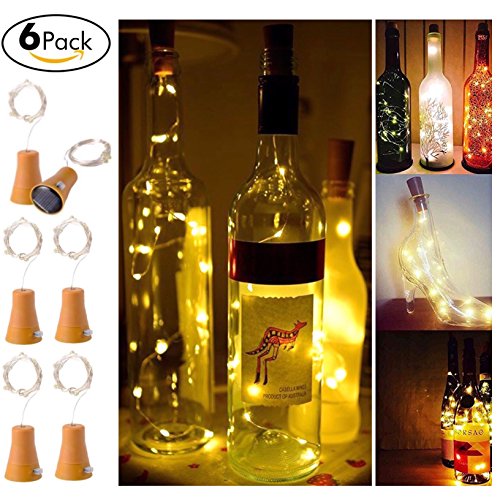 6 pack solar powered wine bottle lights, 10 led waterproof warm w…