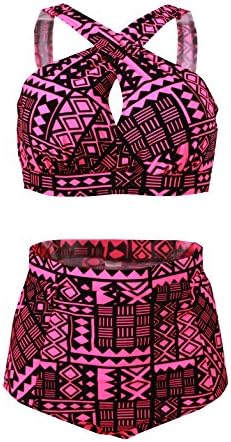 High Waist Plus Size Swimwear For Women Tribal Floral Large Bikini Set-VIOLET3