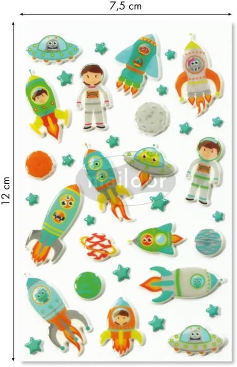 Maildor CY005O, Cooky 3D STICKERS, 1 sheet 12x8 cm, 35 stickers, SPACE ROCKETS THEME, Children's Arts and Crafts Accessories - Image 3