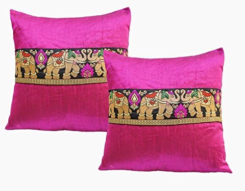 Dekor World Ethnic Elephant Cushion Cover (Pack of 2) 40x40 cm (16x16 Inches) Regular Size Cushion Cover