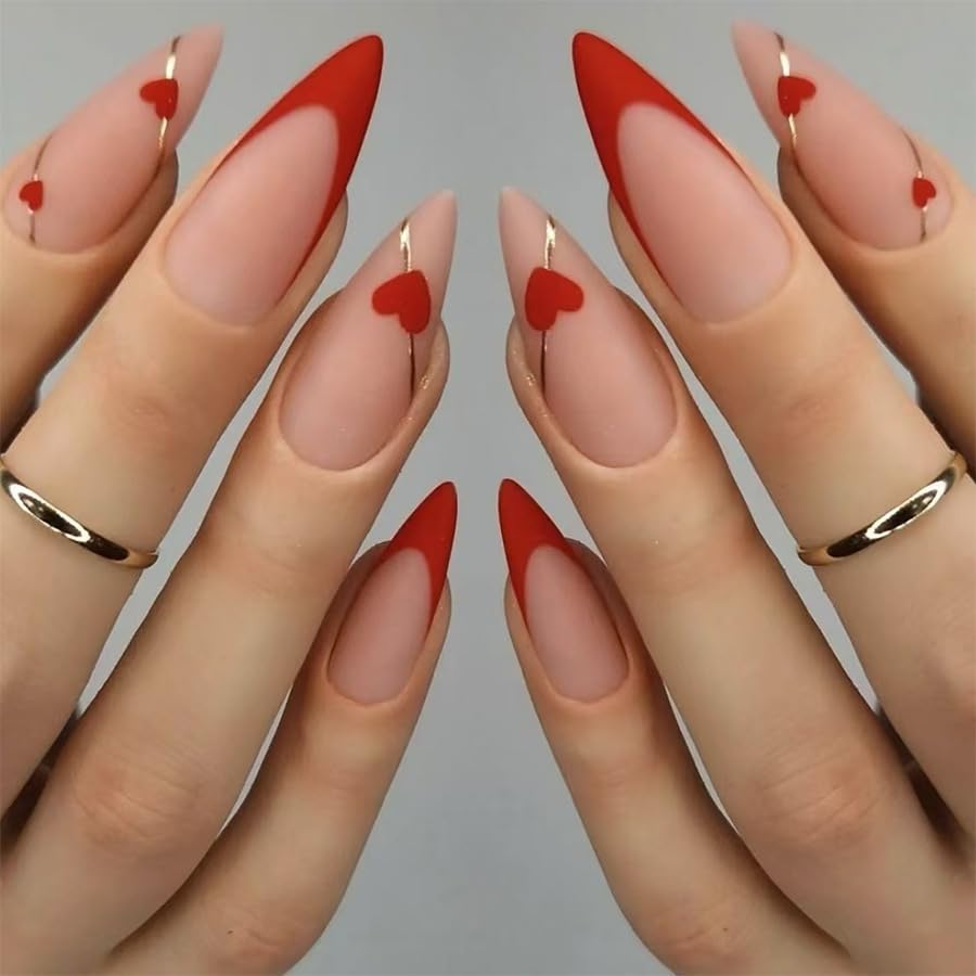 2 Packs 48Pcs Almond Press on Nails Medium Valentine's Day Fake Nails Red Black French Tip Nails Press on Heart Love False Nails Reusable Artificial Acrylic Nails for Women Girls Nails Decoration Kit - Image 4