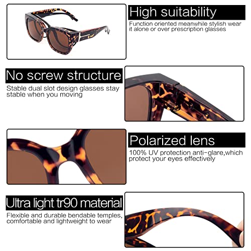 Face Shadow Polarized Sunglasses Fit Over Glasses, Trendy Square Sunglasses Over Glasses for Driving UV Protection Lightweight