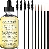 Majestic Pure Castor Oil Eyelash Serum, Pure and Organic, Promotes Natural Eyebrows &amp; Eyelash Growth, Free Set of Mascara Brush and Eyeliner Applicator - 1 fl oz