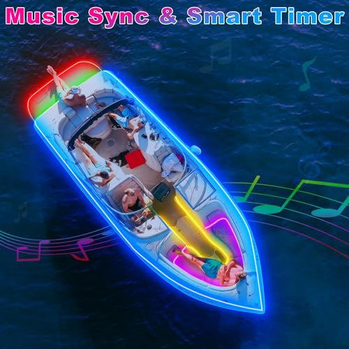 50FT/15M Boat LED Strip Lights Waterproof, Marine Pontoon Boat LED Strips, 12V RGB Light Strip with APP & Remote, IP67 Waterproof Exterior & Interior Lighting for Fishing Kayak, RV, Yacht, Jon