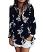 FACE N FACE Women Casual Floral Print Long Sleeve Chiffon Shirt Blouse Tops Large Black