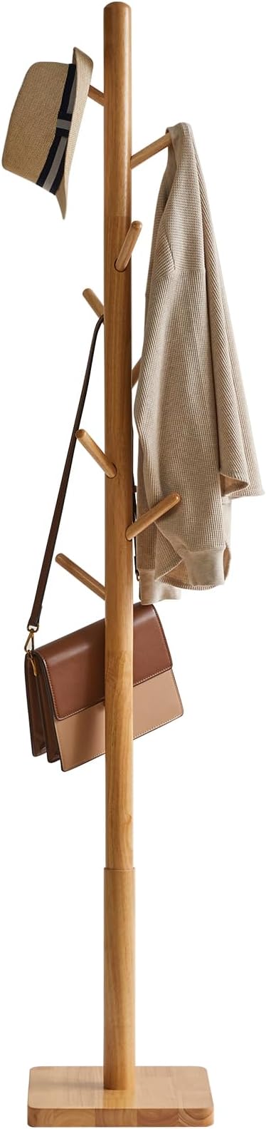 YMYNY Coat Rack Stand with 8 Hooks, 29x29x176 cm, Natural Wood
