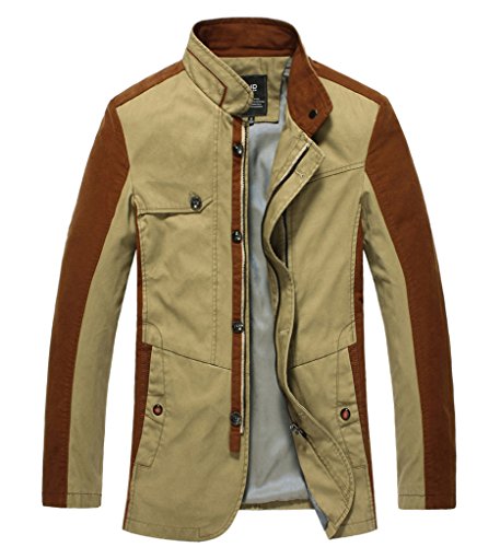 Cloudy Arch Men's Stand Collar Trench Coat Khaki Medium PLUS