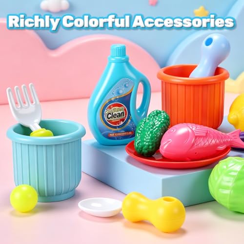 CUTE STONE Water Table, Play Sink with Running Water, Kitchen Pretend Play Set with Play Food & Tableware, Summer Outdoor Sensory Water Toy, Gift for Toddlers, Boys & Girls