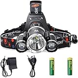 Best and Brightest LED Headlamp Flashlight, 4 Modes, Motion Sensor Switch, 90º Rotatable LED Headlight Flashlight, Waterproof Hardhat Head Lights, Running Hiking Camping Head Lamp LED Rechargeable