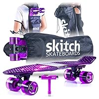 Skitch Complete Skateboards Gift Set for Beginners Girls and Boys of All Ages with 22 Inch Mini Cruiser Board + Skateboard Backpack + Skate Tool + Tote Bag (Purple Galaxy)