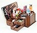 PAG Office Supplies Wood Desk Organizer Pen Mail Holder Accessories Storage Caddy with 3 Drawers, 10 Compartments, Brown