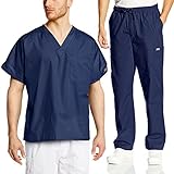 Cherokee Mens Workwear Scrub Set Medical/Dentist Uniform V-neck Top & Cargo Pant (Navy, Large)