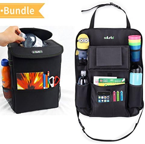 Sellurite Car Trash Can & Car Seat Organizer DuoโCar Garbage Can with Lid & Backseat Organizer with Cup Holder, Tissue Holder & Pockets