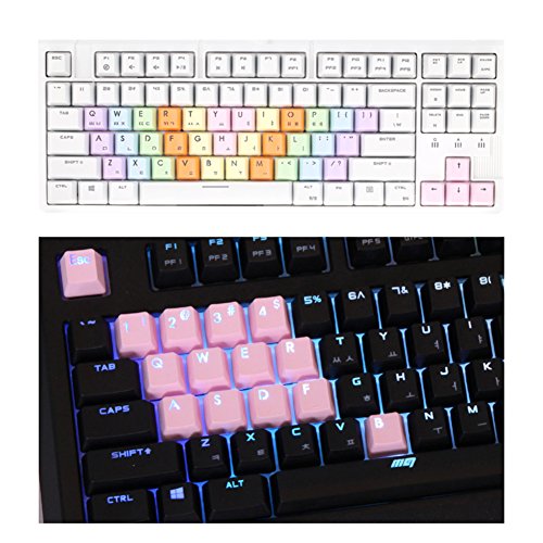 Pastel Rainbow Double Shot Translucent 37 PBT Keycaps with Puller for