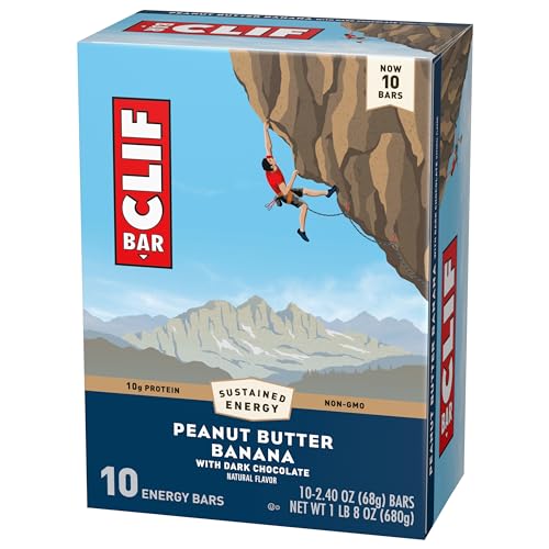 CLIF BAR – ENERGY PROTEIN BARS – PEANUT BUTTER BANANA WITH DARK CHOCOLATE – MADE WITH ORGANIC OATS – ENERGY BARS – NON-GMO – (10 PACK)