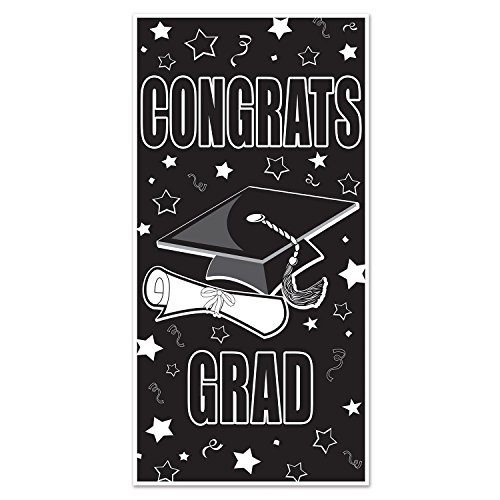 Beistle Congrats Grad Door Cover, 30 by 5-Feet, Black/White