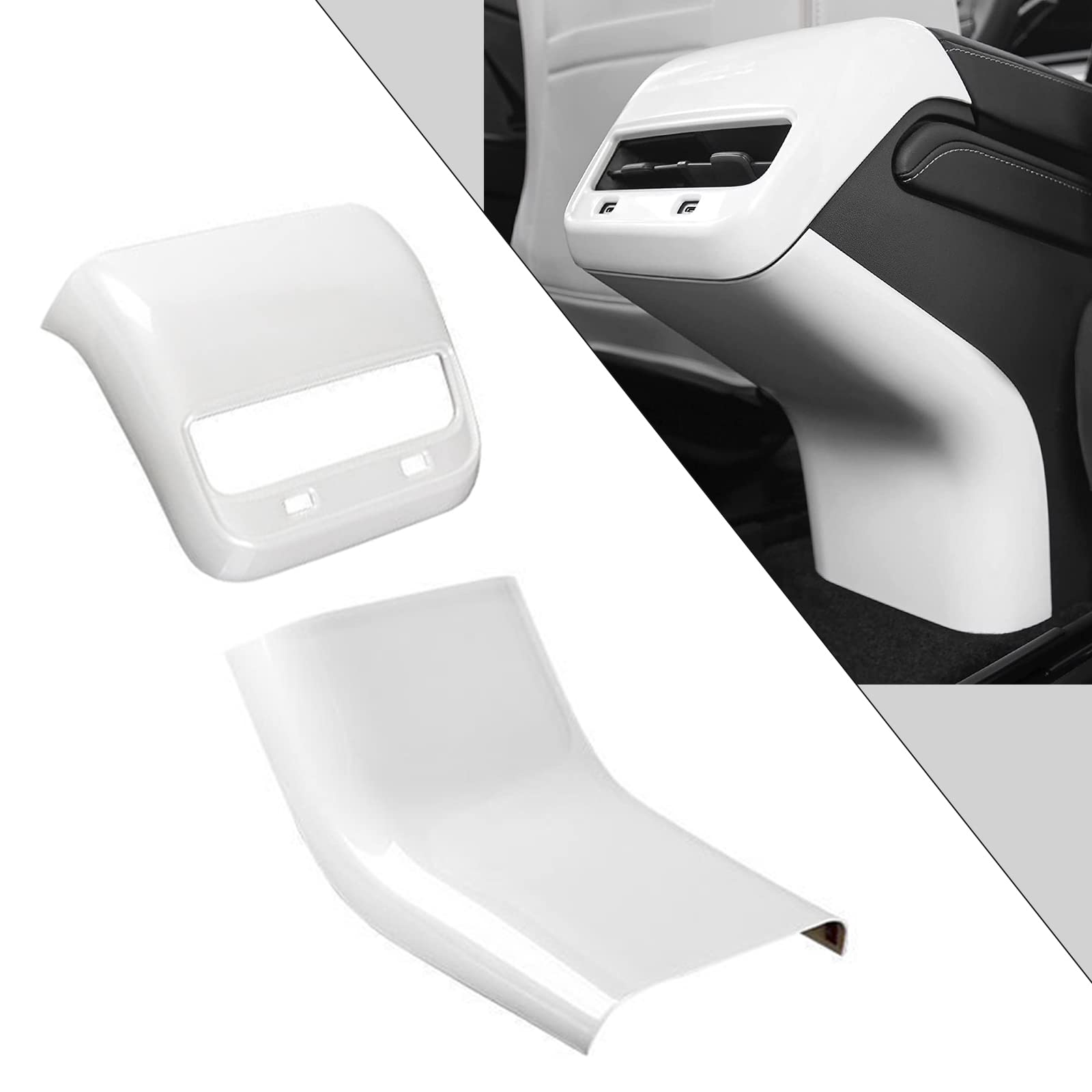 Photo 1 of *** CHECK COMMENTS***    FASTCHE Fit for 2017-2023 Tesla Model 3 / Model Y Rear Air Condition Vent Cover Trim Anti Kick Cover Protectorr for Tesla Model 3 / Y Accessories (White)