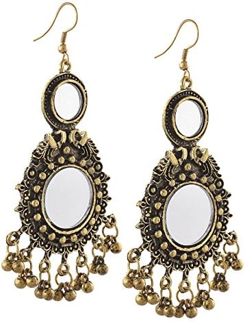 Color Lane German Silver Hanging Hook Dangle Earrings with Mirrors For Women
