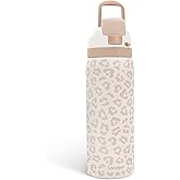 Leopard Print Insulated Stainless Steel Water Bottle with Straw for Sports and Travel, 32oz, Gifts for Women Girls Friends Teens Birthday Christmas (Beige)